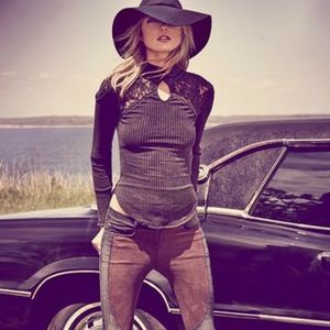 Free People Prudence Black Lace Mock Neck Top